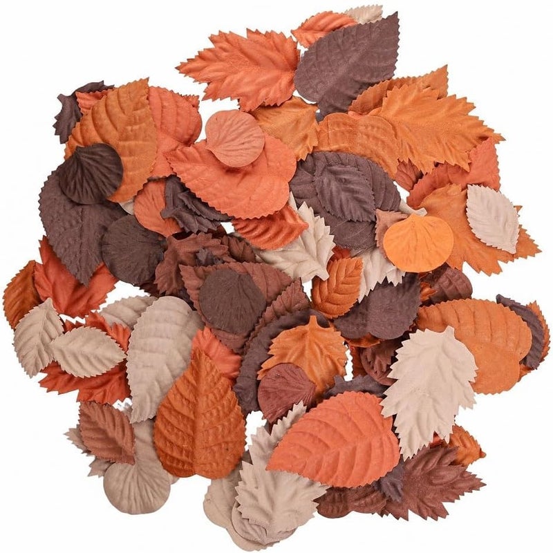 RATREE 888 100 pcs Mlberry Paper Leaves - Rose, Sunflower, Hydrangea, Lotus - Scrapbooking Wedding DIY Craft Supplies (Mixed Leaves Brown..) - Image 1